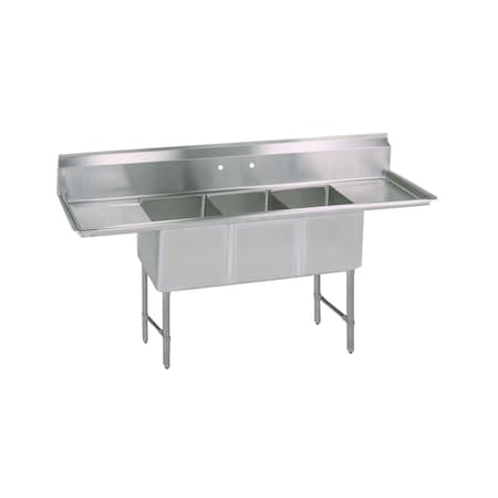 Bk Resources Three Compartment Sink 18 in x 24 in, 3, 2, Free Standing, Stainless Steel BKS6-3-1824-14-18TS